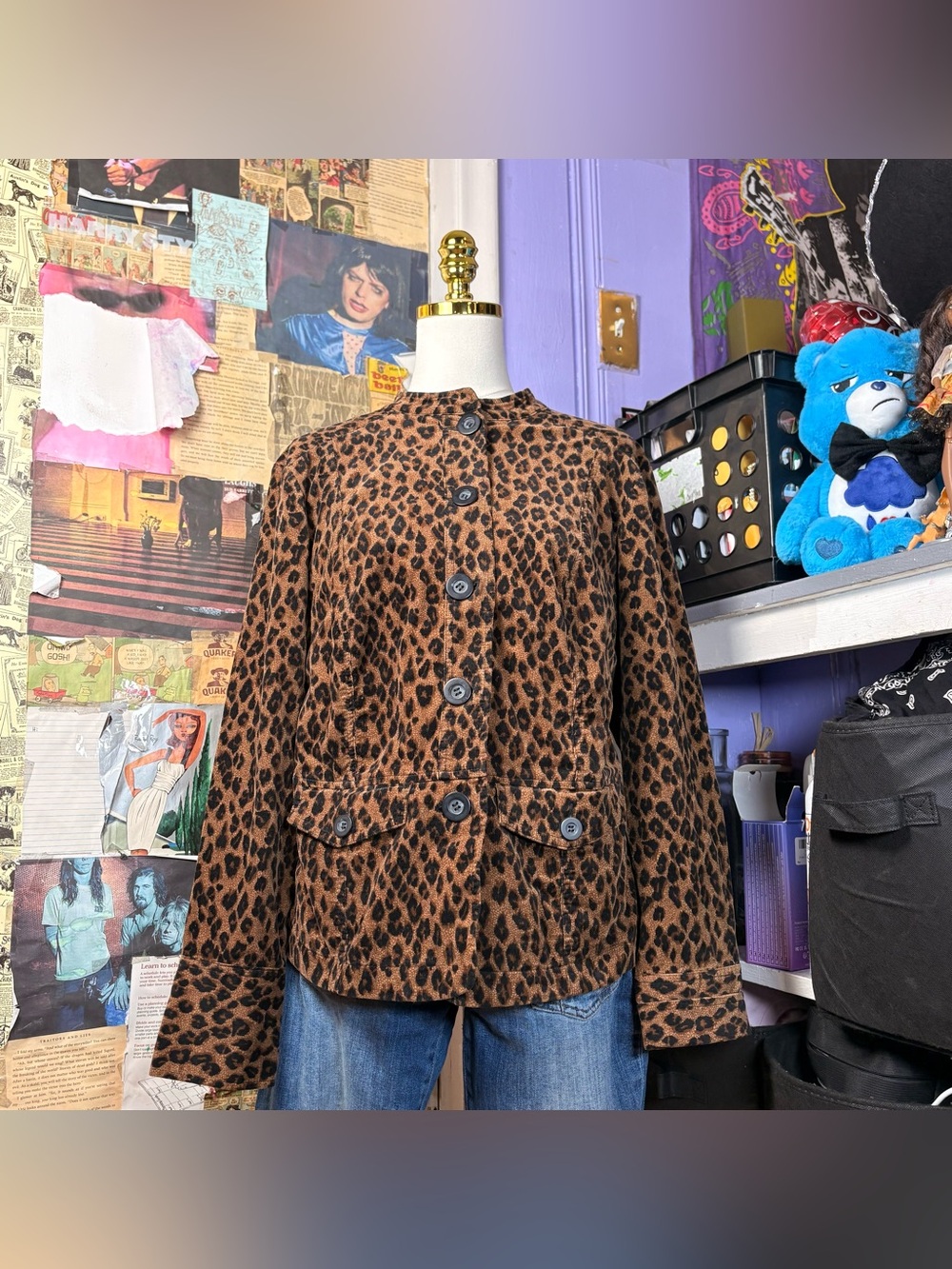 Y2K Leopard Print Button Up Jacket
